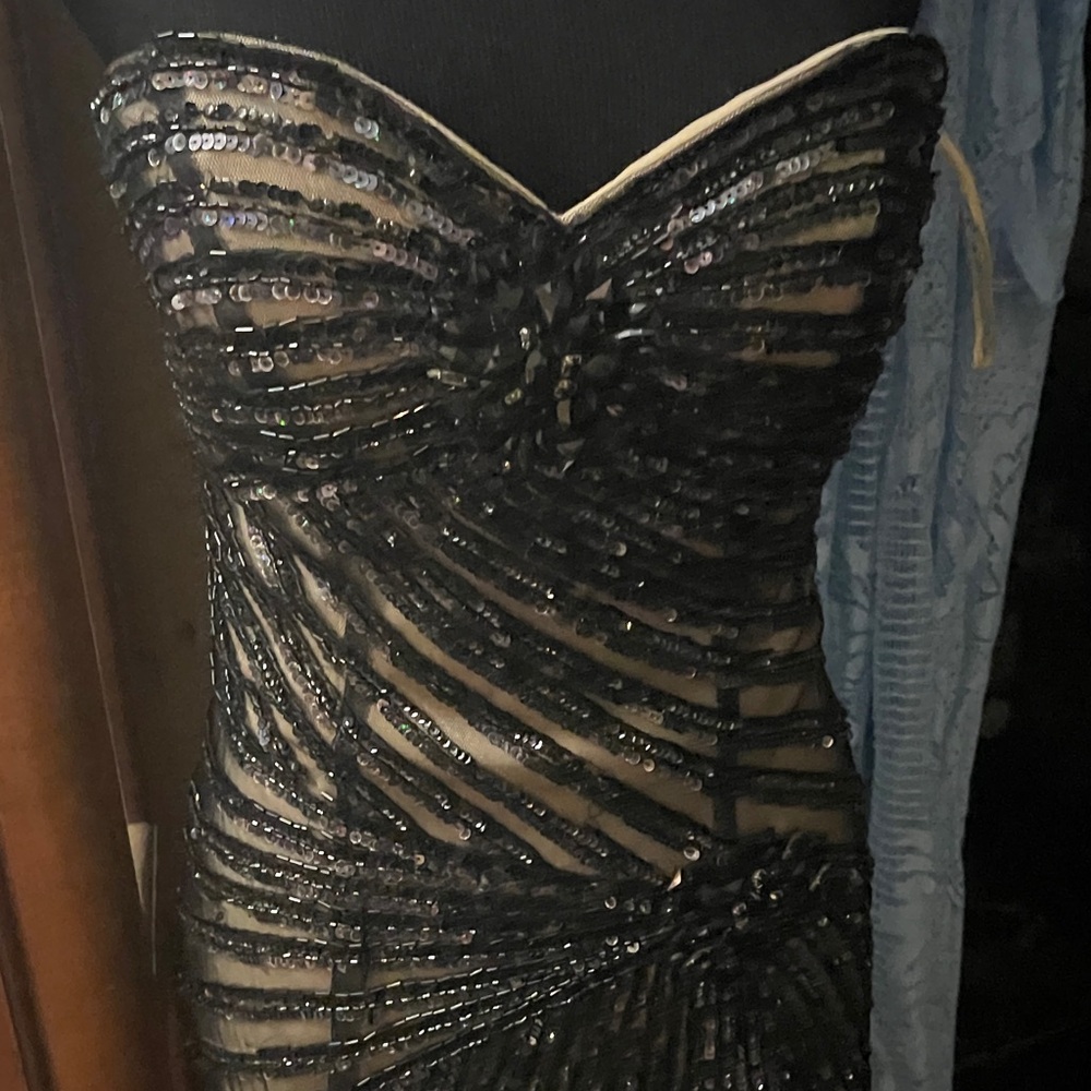 JVN Strapless Black Sequin Sheath Dress